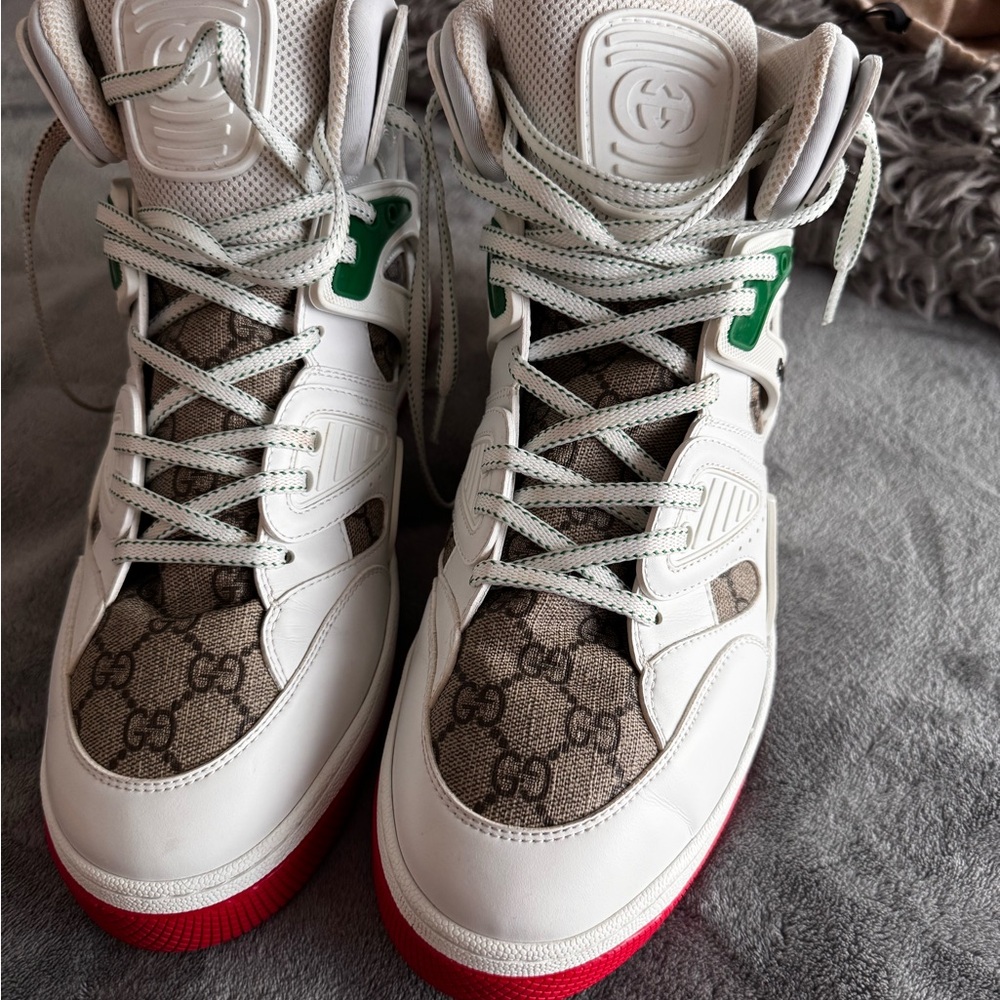 Gucci White and Brown High-Tops with Red Soles